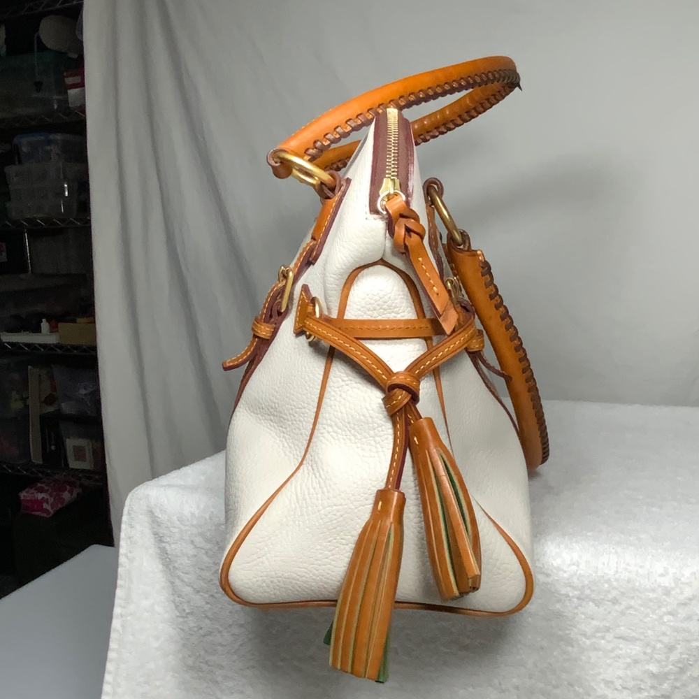 Dooney & Bourke Cream and Tan Domed Leather Satchel - Picture 3 of 16